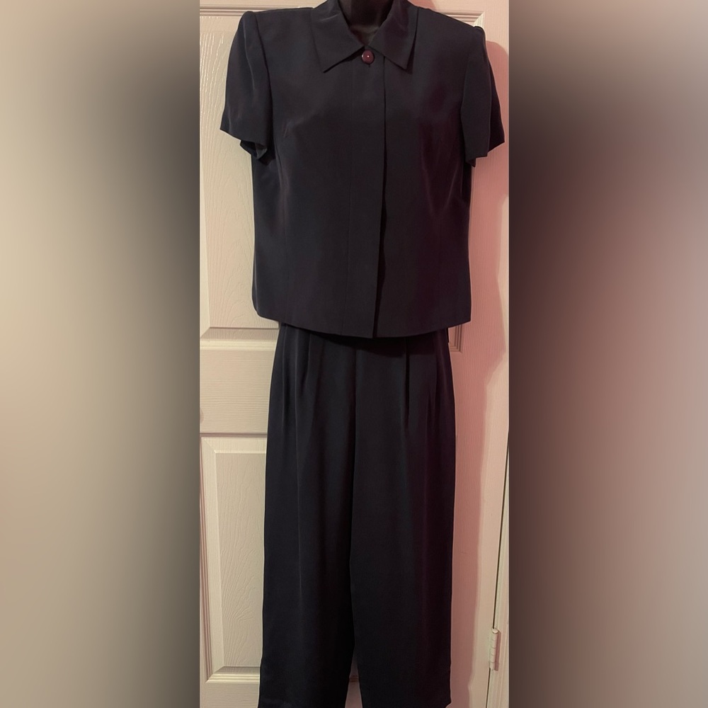 Talbots Navy Blue Women's Pure Silk Two-Piece Pants Set Size 6